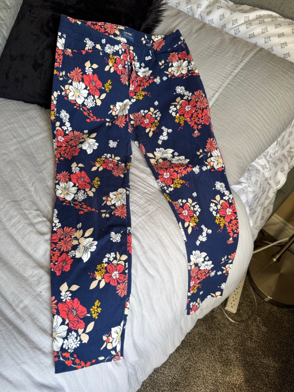 Women’s Floral Navy Pixies Pants- Coral & White Floral Print